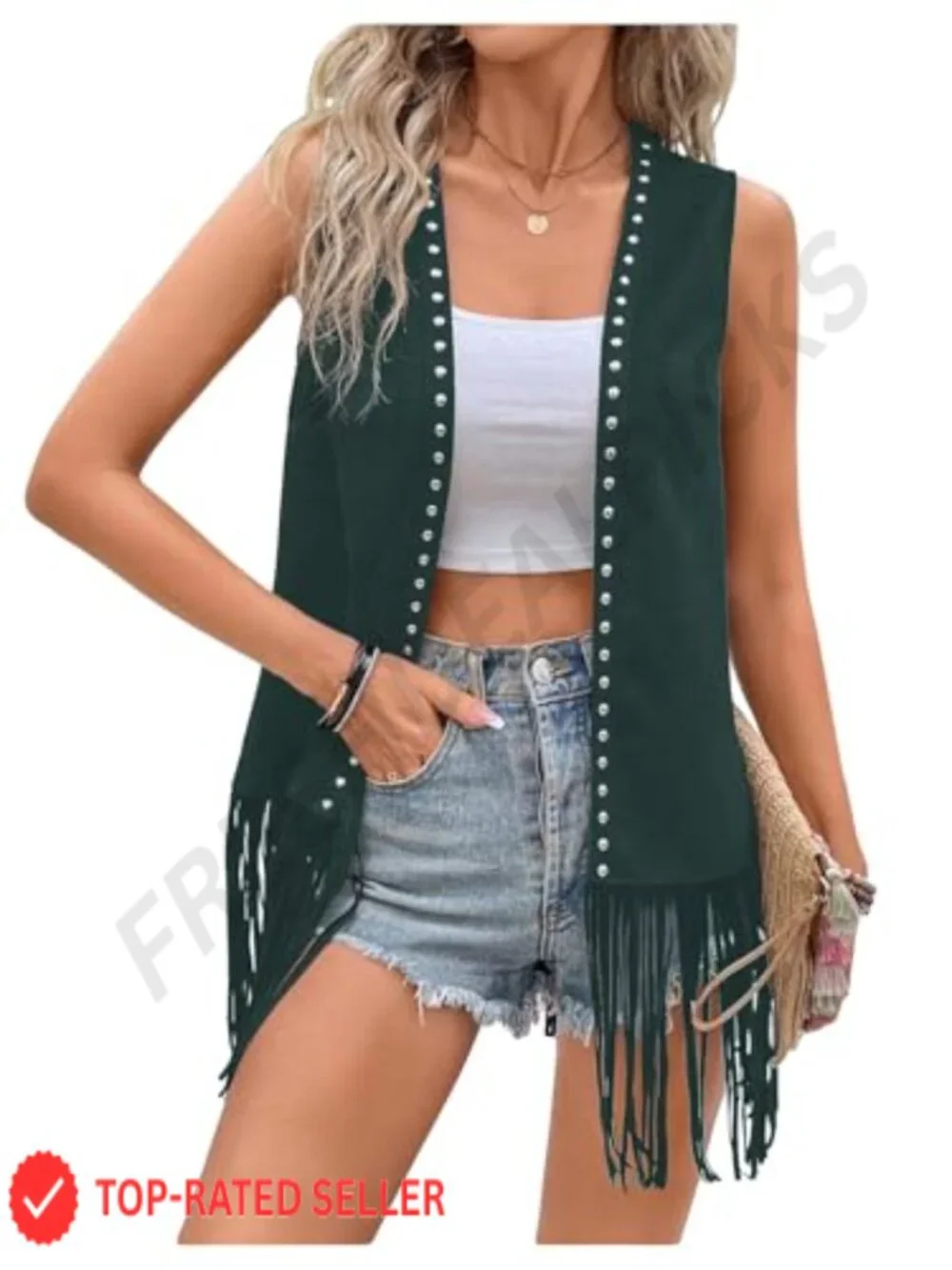 Fringe Vest Cardigan Sleeveless Studded Jacket Hippie 70s Tassel